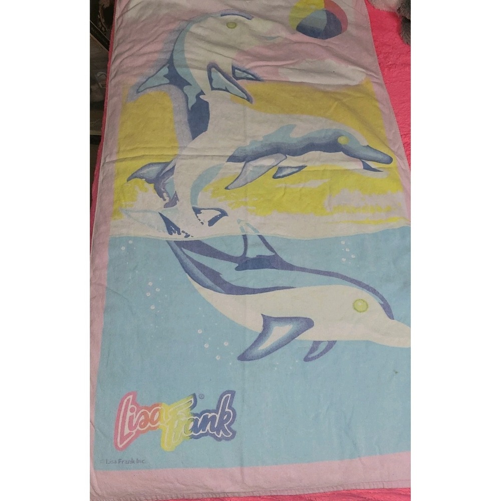 Vintage Y2K Lisa Frank Dancing Dolphins Beach Towel 1990s